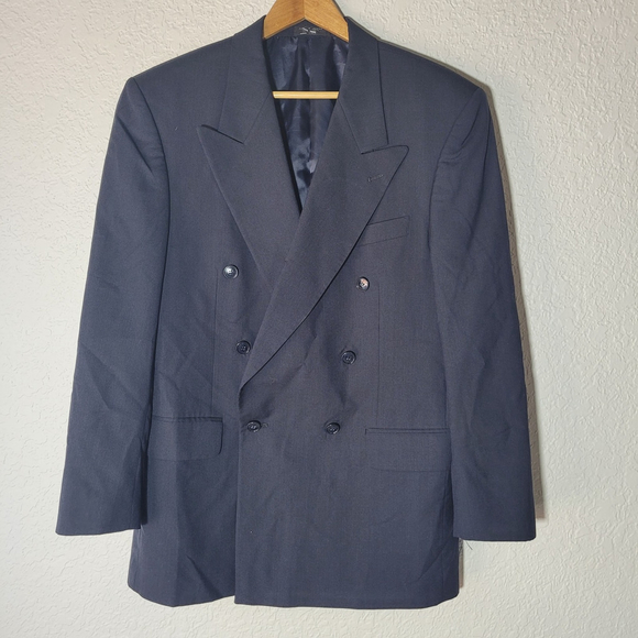 Versini Men's blazer Jacket Size 39 Regular Navy Blue 100% Wool 6 Button Up - Picture 1 of 12